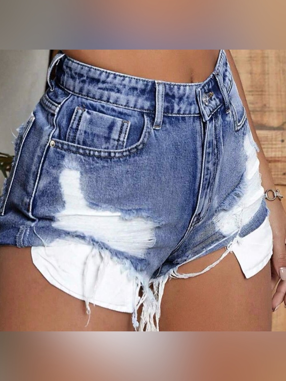 High-Rise Distressed Denim Women Shorts - Blue